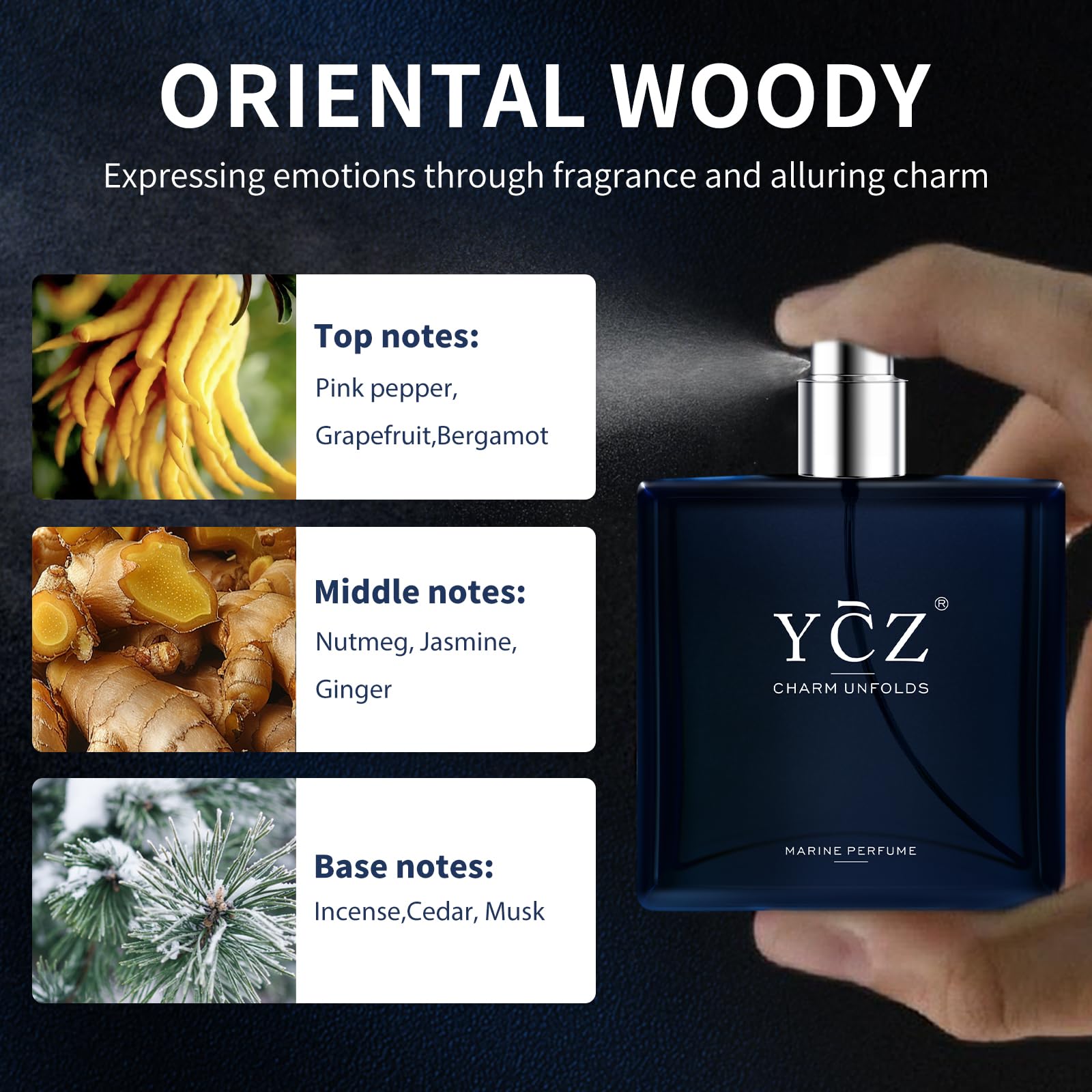 Ycz Charm Unfolds Marine Perfume for Men, 1.7 oz. Long Lasting Eau De Parfum Cologne For Men, Oriental Woody Fragrance - Ideal Special Occasions mens cologne, Making it the Ideal gentlemen’s Gift 