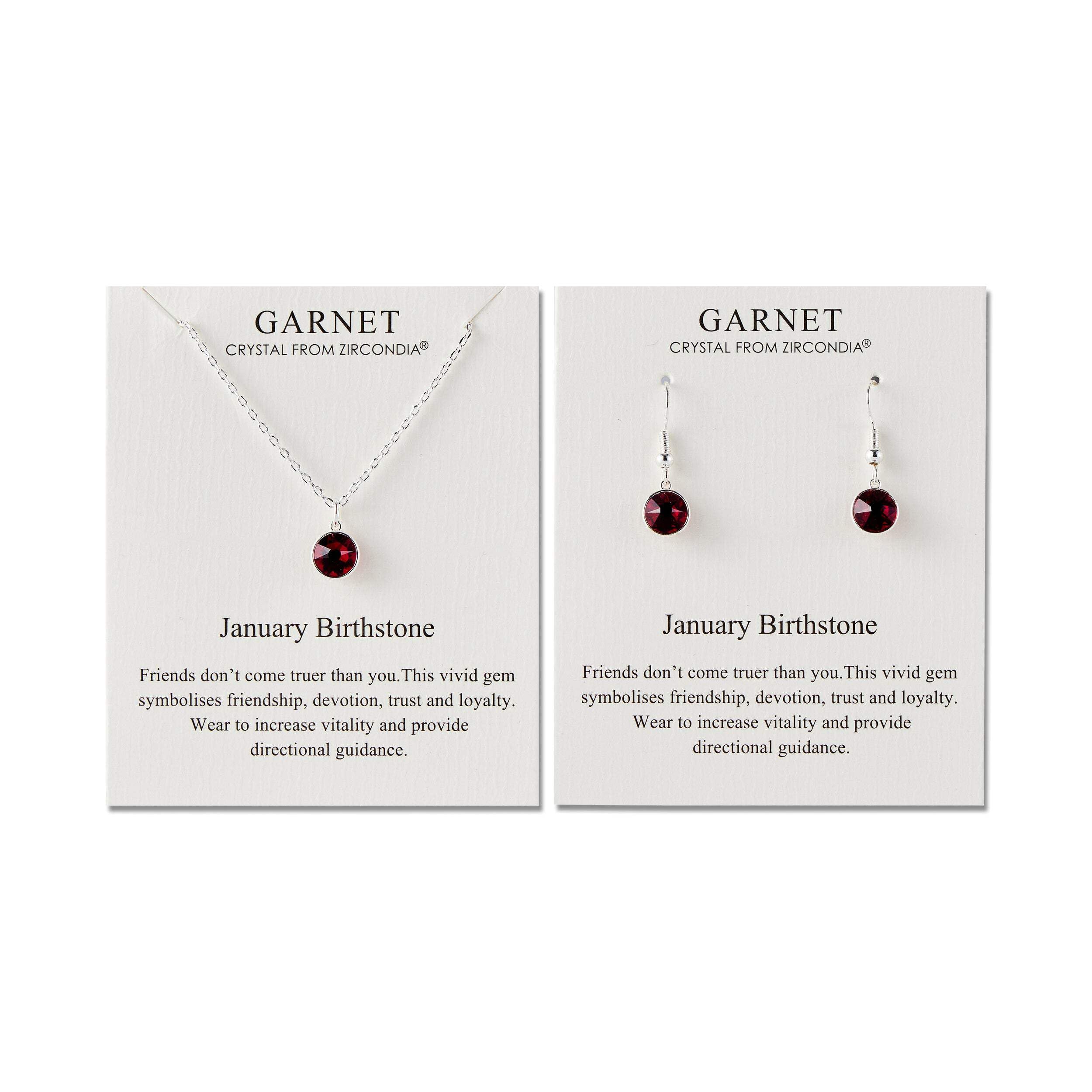Philip Jones January (Garnet) Birthstone Necklace & Drop Earrings Set Created with Zircondia® Crystals