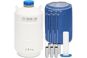 MAGULA 20L Liquid Nitrogen Container Cryogenic Container (LN2) Aluminum Alloy Liquid Nitrogen Dewar Static Cryogenic Container Liquid Nitrogen Container with 6 Canisters (20L)