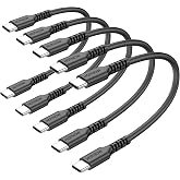 USB C to USB C Cable 0.5FT 5Pack,Short 6inch USB-C 60W Fast Charging Cords | Short USBC to USBC Data Sync Cable for iPhone 17 16,for Galaxy S25 S24 S23, iPad Pro, Power Bank and Other Type c Devices.