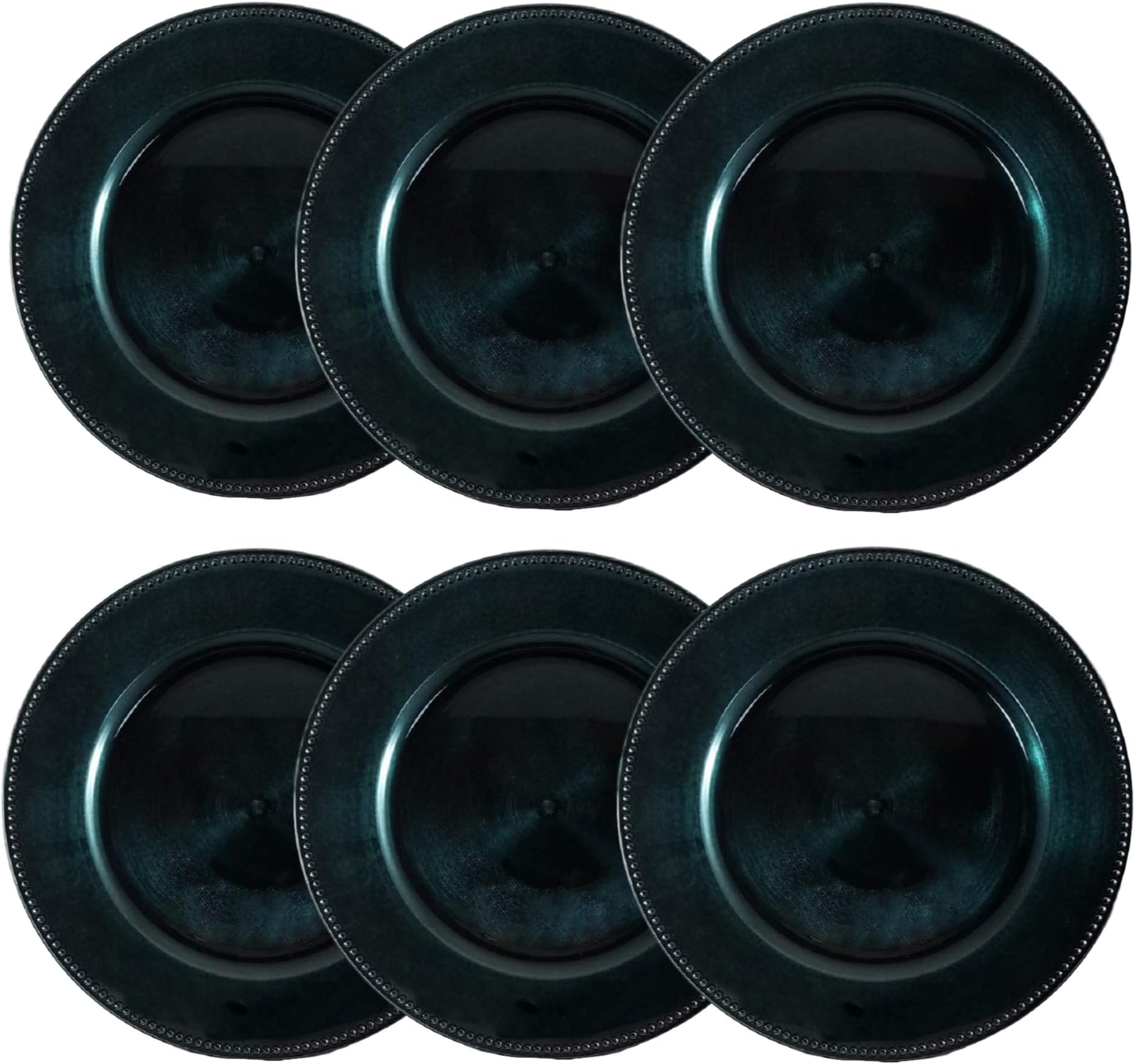 Round Beaded Decorative Charger Plates, 13 Inches Round, Set of 6, for Dining Table or Décor (Teal Green)