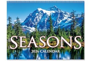 Current 2026 Seasons Wall Calendar, 12-Inch x 9-Inch Size Closed, 18-Inch Size Open, Large Bookstore-Quality, Spiral-Bound Hanging Monthly Wall Calendars for Kitchen & Office