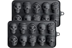 JETKONG 10 Cavity Skull Chocolate Molds Silicone Skull Candy Mold for Jelly Crayon Resin, Pack of 2 (Black)