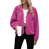 Yanekop Womens Fleece Jacket Fuzzy Long Sleeve Short Winter Coats Button Down Sherpa Jacket Outerwear with Pockets