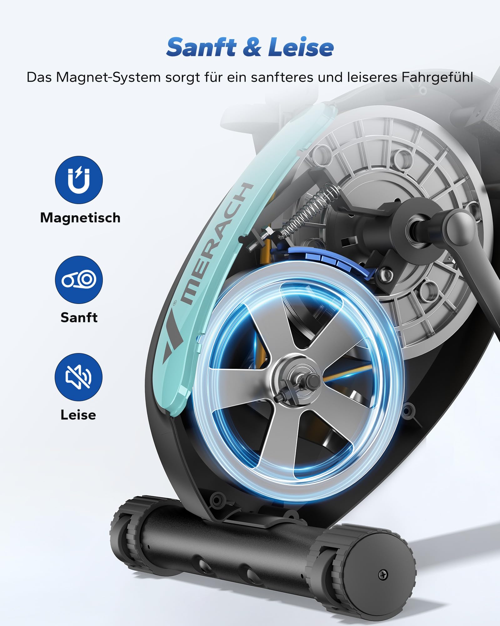 MERACH 4-in-1 Heimtrainer Klappbar, Hometrainer Fahrrad mit LCD Monitor und Handpulsmessung, Magnetisches Ergometer Fitnessbikes mit Bequemem Sitzkissen, 16-Stufiger Magnetwiderstand, Platzsparend 5