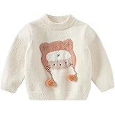 DAVE&BELLA Toddler Baby Girl Boy Knit Sweater, Cute Animal-Themed Plush Pullover Sweater Fall Winter Crewneck Long Sleeve Top