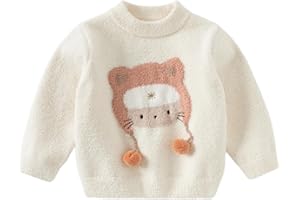 DAVE&BELLA Toddler Baby Girl Boy Knit Sweater, Cute Animal-Themed Plush Pullover Sweater Fall Winter Crewneck Long Sleeve Top