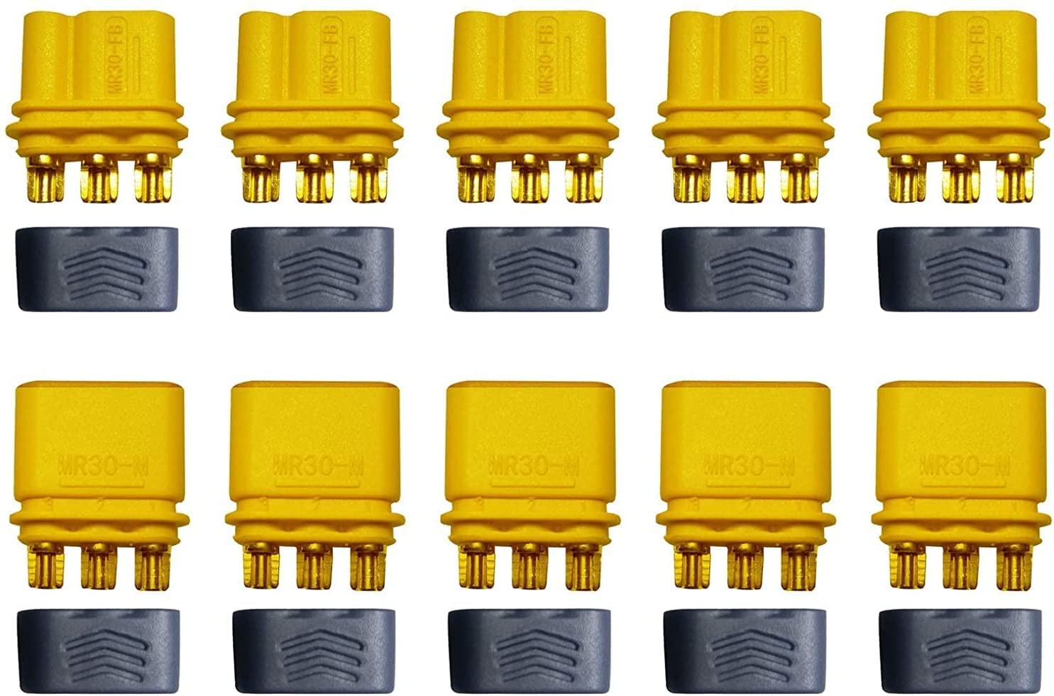 YUNIQUE GREEN-CLEAN-POWER - Set of 5 Pairs of MR30 Connectors for RC Lipo Modeling | Male-Female, Protective Sheath | Ideal for Tello Battery, Tablet, Lipo Bag, 1/10 Car, Plastic