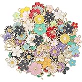 SUNNYCLUE 120Pcs 6 Styles Rose Enamel Charms Assorted Flower Charms Colorful Daisy Floral Plant Small Dangle Alloy Pendants Findings Accessories for Jewelry Making Necklaces Bracelets DIY Crafting