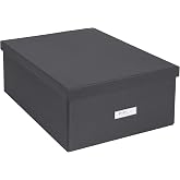 Bigso Box of Sweden Katrin Collapsible Storage Box with Labelframe for Easy Identification - Simple Assembly Without Tools - Decorative Storage Boxes with Lids - 13.5in x 17.6in x 7.2in - Dark Gray