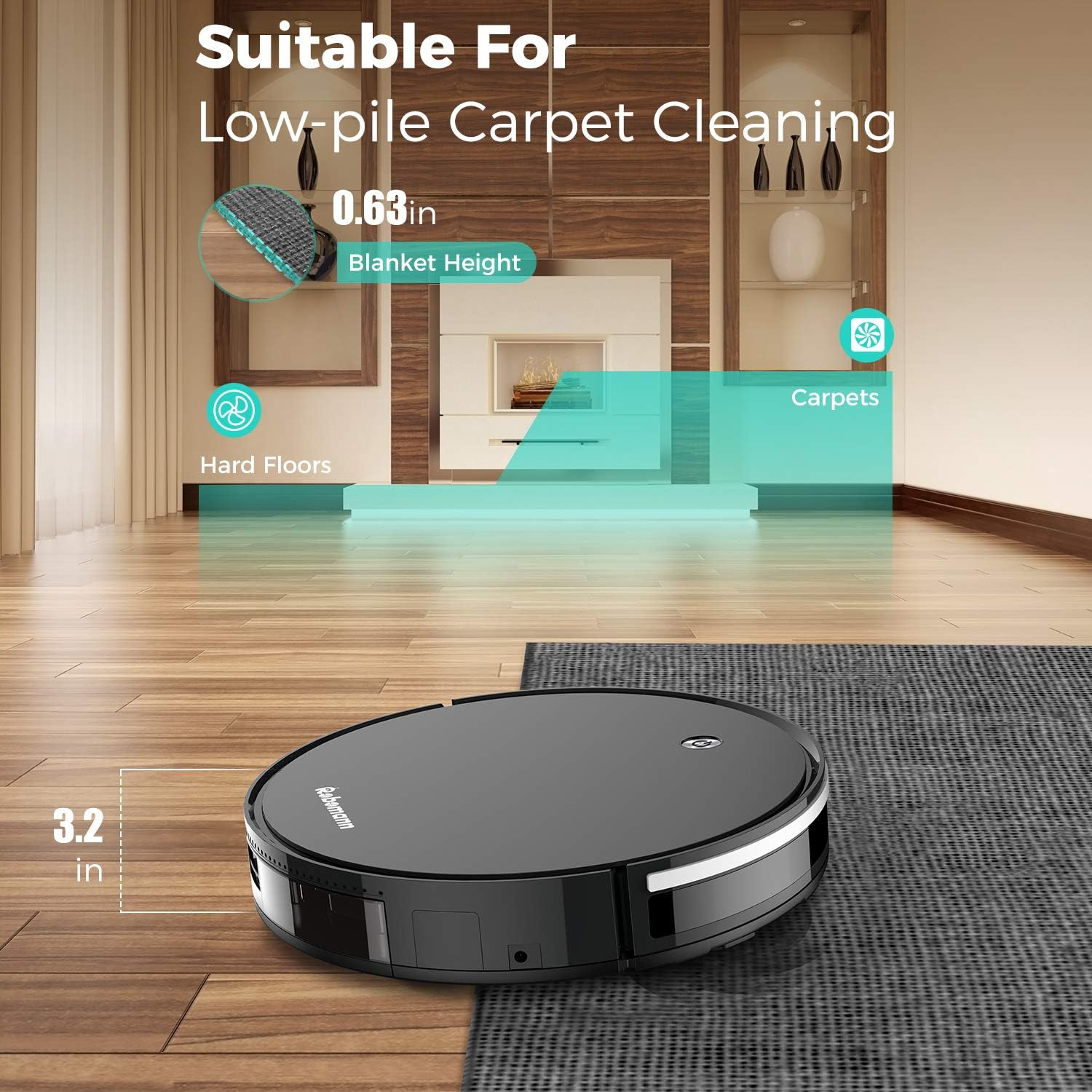 Robotic Vacuum Robot mop Automatic Cleaner,Robomann380 Smart Navigating Robotic Vacuum Cleaner with 2000Pa Strong Suction, Wi-Fi & APP Connectivity for Pet Hair, Carpet & All Types of Floor: Home & Kitchen