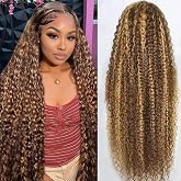 Tylokra 26inch Highlight Ombre Lace Front Wig Human Hair 13x6 HD Honey Blonde 4/27 Deep Wave Lace Frontal Wigs Glueless Wigs 