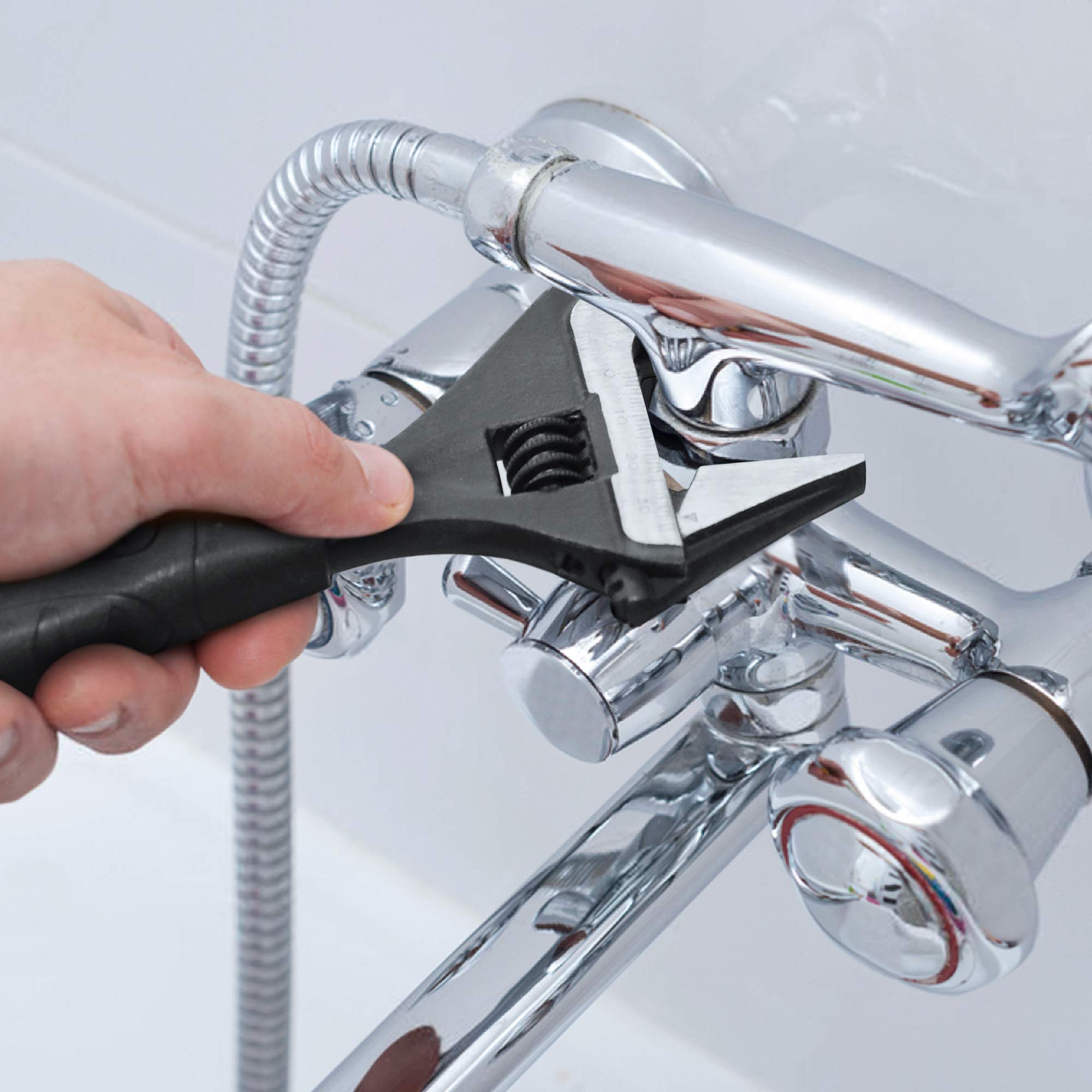 DURATECH 200 MM Verstellbarer Schraubenschlüssel, Große Öffnung Rollgabelschlüssel, Schwarz-oxidierte Oberfläche, Cr-V Stahl, SAE und Metrisch, ergonomischer Griff 7