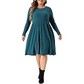 Agnes Orinda Women's Spring Fall Dress Plus Size Round Neck Long Sleeve A Line Flowy Casual Ribbed Knit Dresses