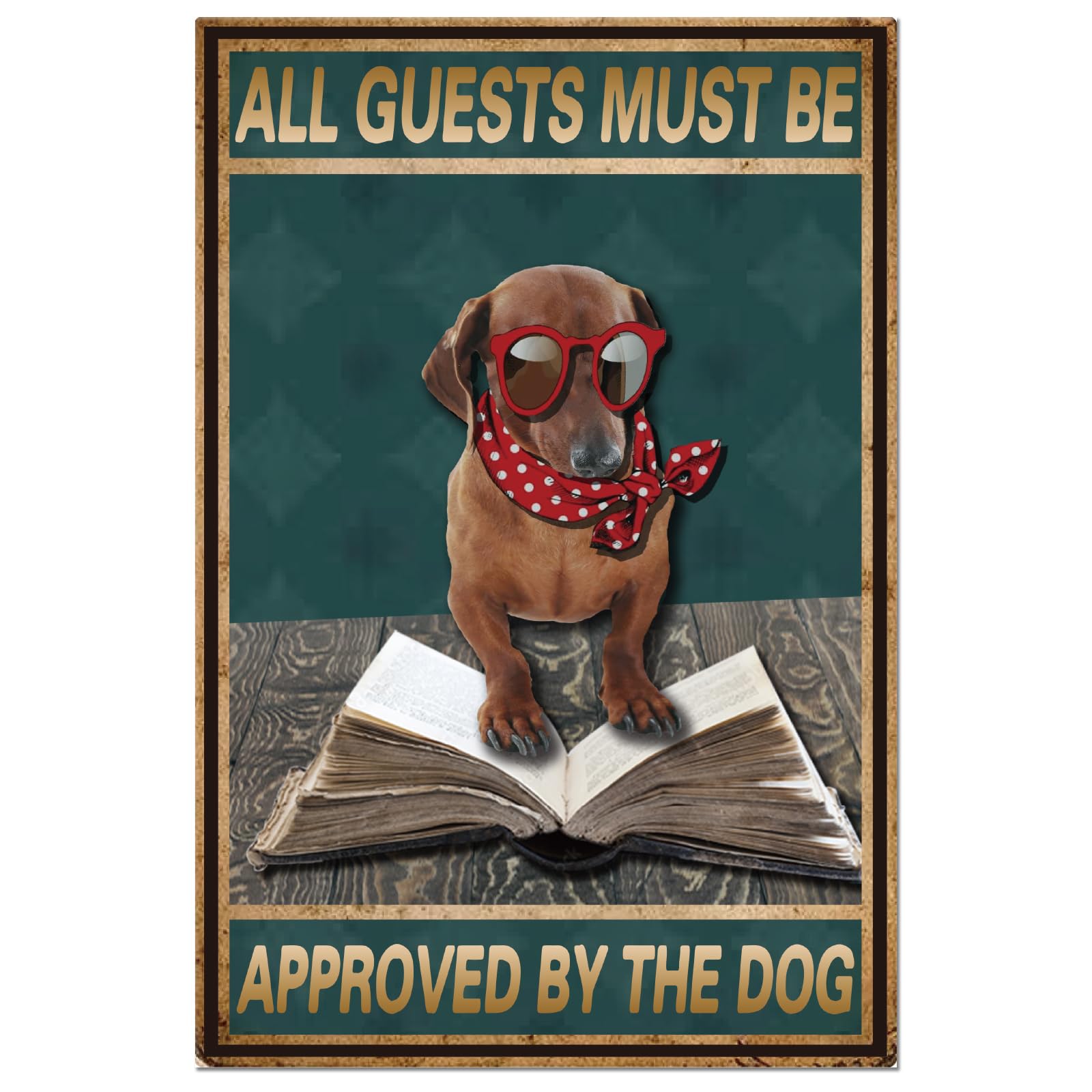 SUPERDANT Dog Reading Tin Sign Funny Dog Quotes Metal Tin Sign Cool Dog with Glassess Metal Sign Metal Wall Art Plaque for Nursery Bedroom Bathroom Man Cave Wall Decoration