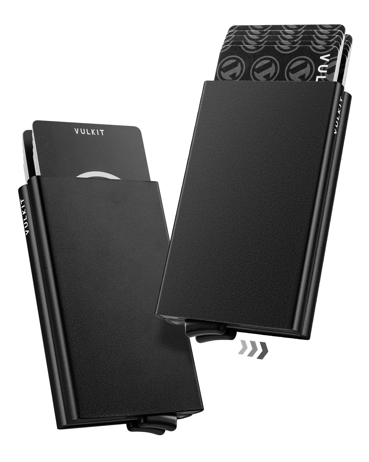 VULKIT Credit Card Holder RFID Protection, Pop Up Metal Card Holder with Double Card Cases Slim Smart Wallet for 10 Cards, Black