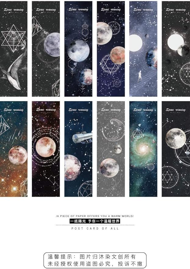 Amazon しおり ブックマーク ブックマーカー 惑星 宇宙 地球 月 海王星 金星 土星 木星 火星 飛行士 くじら 夜空 星 メッセージカード としても 30枚セット しおり 文房具 オフィス用品