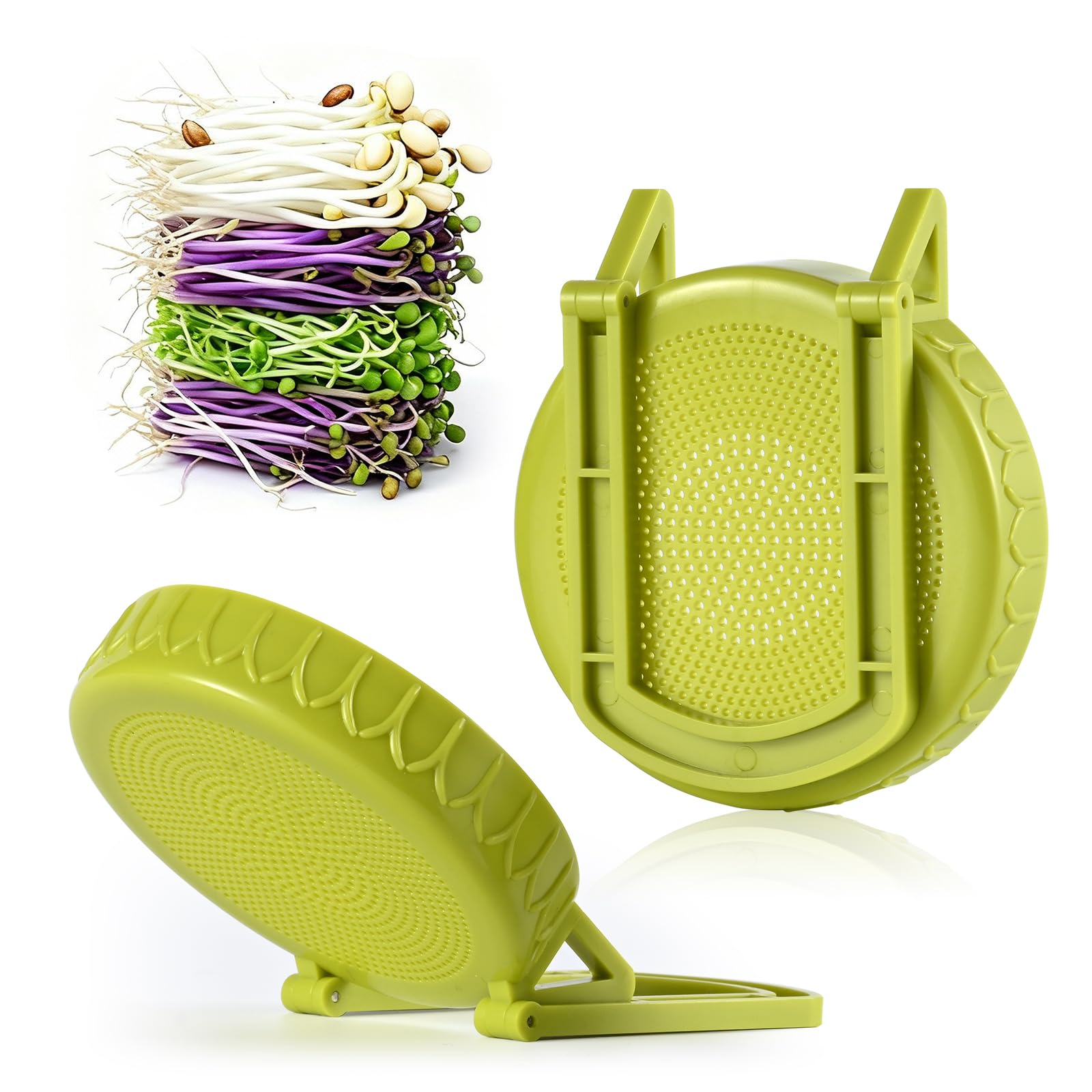 Photo 1 of *MINOR DAMAGE - USED*
Happyiren Sprouting Kit for Wide Mouth Mason Jars, 2-Pack BPA-Free One-Piece Sprouting Lids with Built-In Stand, Seed Germination Jar Sprouter Lid, Fits Wide Mouth Jars (3.38"/86mm)