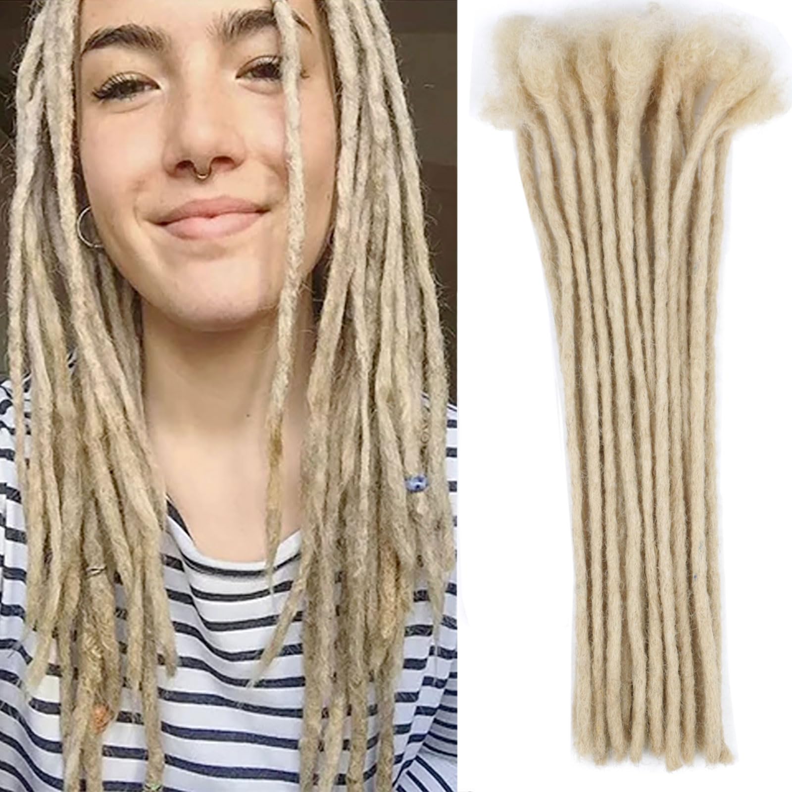 Huarisi 12 inch 20 Strands 0.4cm Human Hair Dreadlocks Extensions for Black Women Blonde Afro Kinky Handmade Permanent Loc Extensions Real Hair for Men (613 Color, 20 Locs)