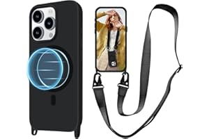VooDirop for iPhone 15 Pro Max Case with Lanyard [Compatible with MagSafe], Crossbody Phone Case with Neck Strap Adjustable, Magnetic Phone Cover for iPhone 15 Pro Max 6.7'' Black
