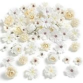 rongflower Faux Flower Heads Mini White Artificial Flower Heads Fake Peony Daisy Rose Flowers Multicolor Small Silk Daisy Flower Heads for Craft Garland Wedding Party DIY Home Decoration,2-4 cm