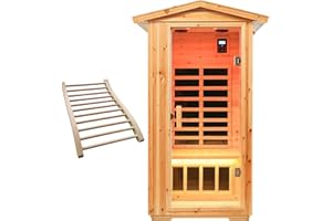 LTCCDSS Outdoor Sauna, 1 Person Far Infrared Sauna for Home, Canadian Hemlock Home Sauna, 1560W with Bluetooth, LCD, LED for Indoor and Outdoor Wooden Sauna