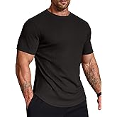 COOFANDY Mens Muscle Shirt Short Sleeve Slim Fit T-Shirts Texture Crewneck Tees Longline Gym Workout Athletic Shirt