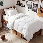 EASELAND Twin Size Down Alternative Comforter, White, 64x88 Inches | Quilted Duvet Insert for College Dorm, Soft Lightweight Bedding with Corner Tabs, Breathable Machine Washable Dorm Essentials