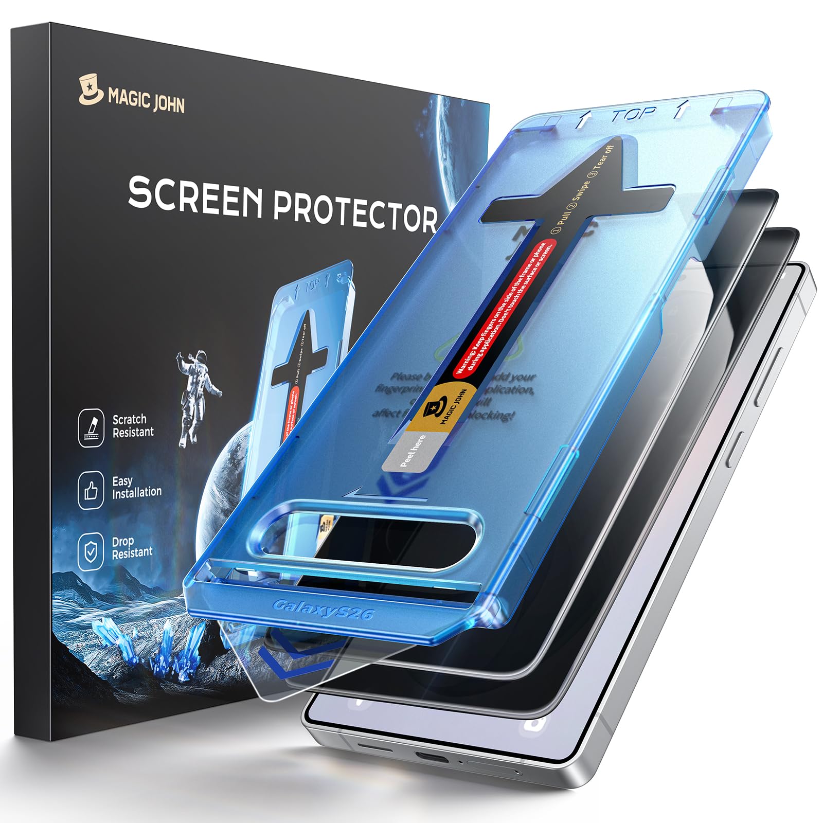MAGIC JOHN for Samsung Galaxy S26 Privacy Screen Protector 6.3inch[NOT for Ultra], 28°Anti Spy, Fast Easy Installation, Tempered Glass, Fingerprint Unlock, Bubble Free, Anti-Scratch, 2 PACK