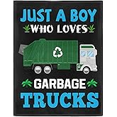 XSMEI Trash Truck Blanket, Just A Boy Who Loves Garbage Trucks Blanket, Soft Warm Cozy Fleece Throw, Gifts for Boys Teens Kids, 40"x50", Black