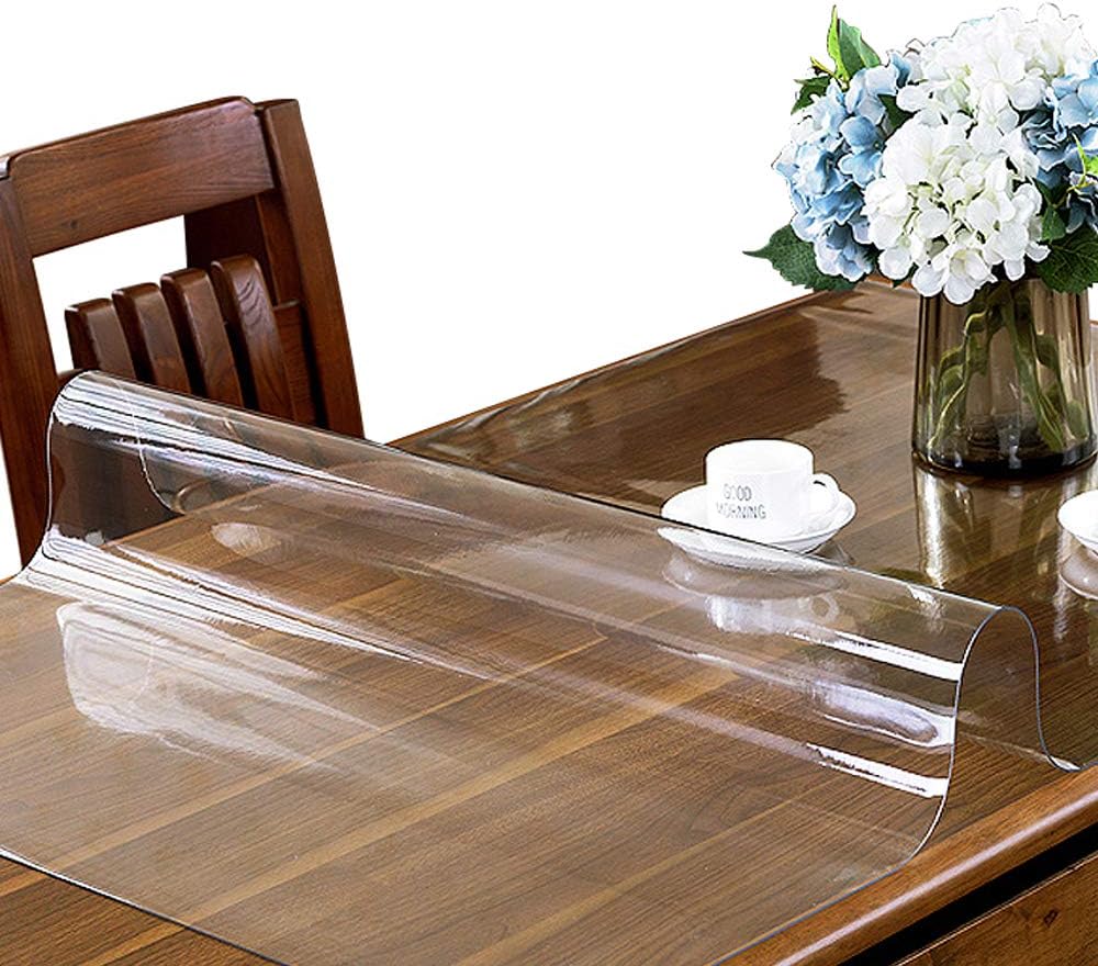 ETECHMART 18 x 60 Inch Clear PVC Table Cover Protector, 1.5mm Thick Plastic Custom Desk Pad Mat, Waterproof Vinyl Table Top Protector for 6ft Coffee Table, Writing Desk, Computer Table, Dining Table