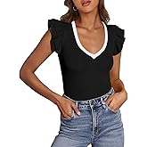 PRETTYGARDEN Womens V Neck Summer Tops Ruffle Sleeveless Slim Fit T Shirts Going Out Casual Blouses 2026