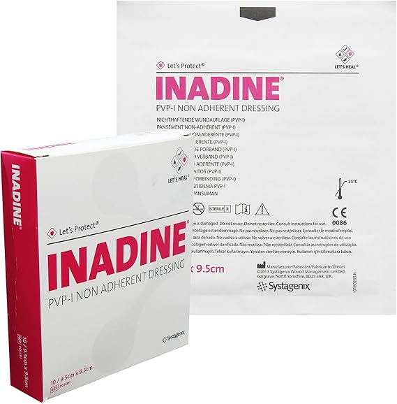 Full Box 9.5cm x 9.5cm Inadine Iodine Wound Injury NonAdherent Sterile