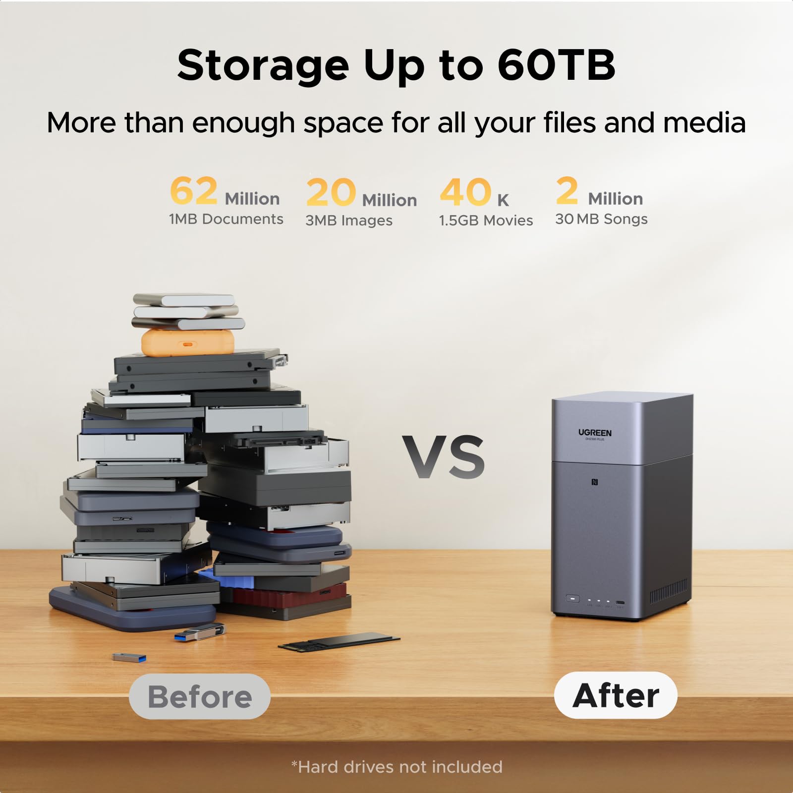 Ugreen Nasync Dh2300 Nas Front Panel Showing Led Indicators And Nfc Touch Point