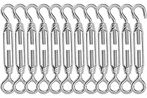 High-PQ Stainless Steel Turnbuckle Tensioner, Heavy Duty Turnbuckles, Hook and Eye Turnbuckle for Cable Tent Installation Sun Shade Gardening Decoration（M4,12PCS）