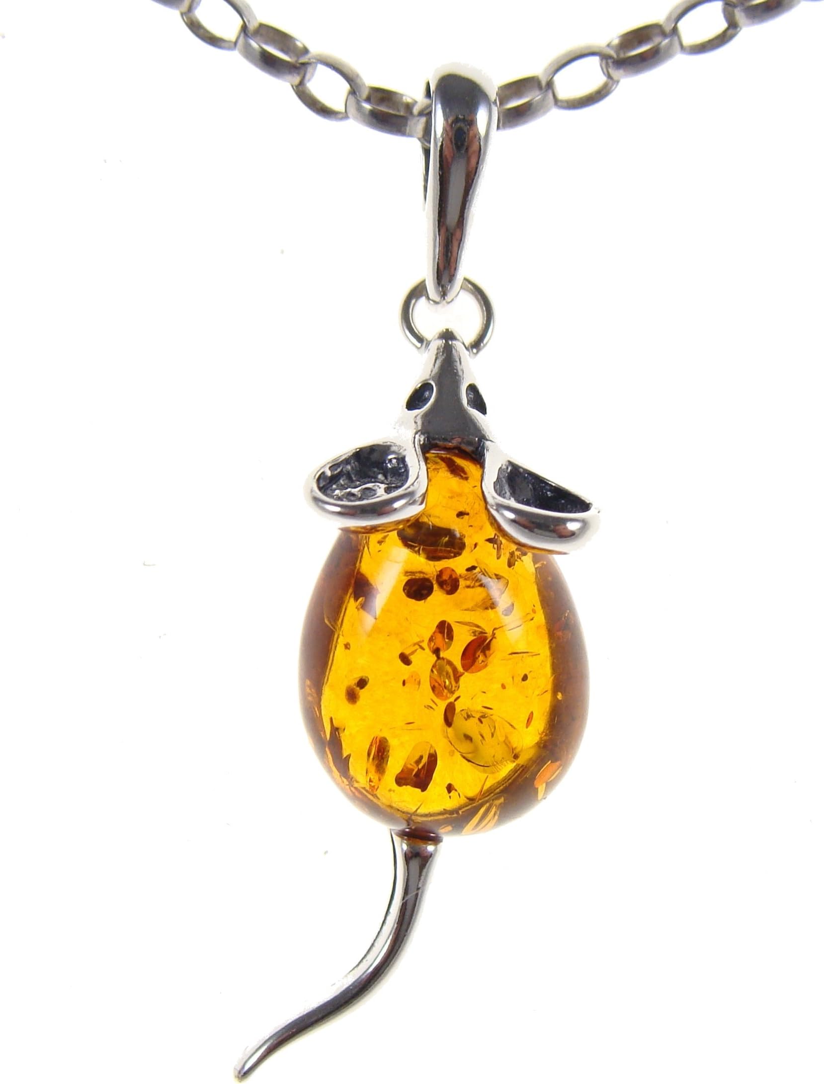 SA PendantsBaltic amber and sterling silver 925 cognac mouse pendant (no chain)