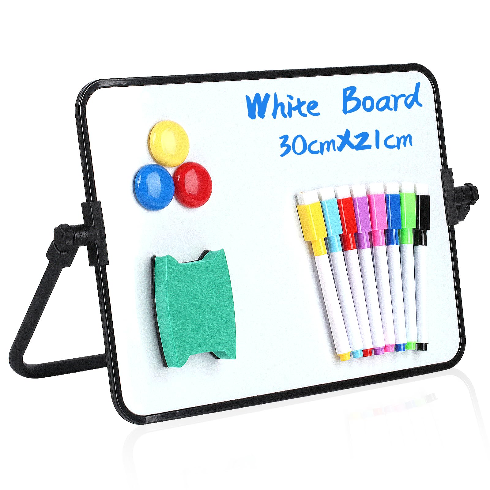 Dry Erase Whiteboards, A4 Size Small Double Sided White Boards, with Dry Erase Pens, Eraser, Magnets for School Home Office Classroom Students Drawing Writing - 30x21 cm+Bracket