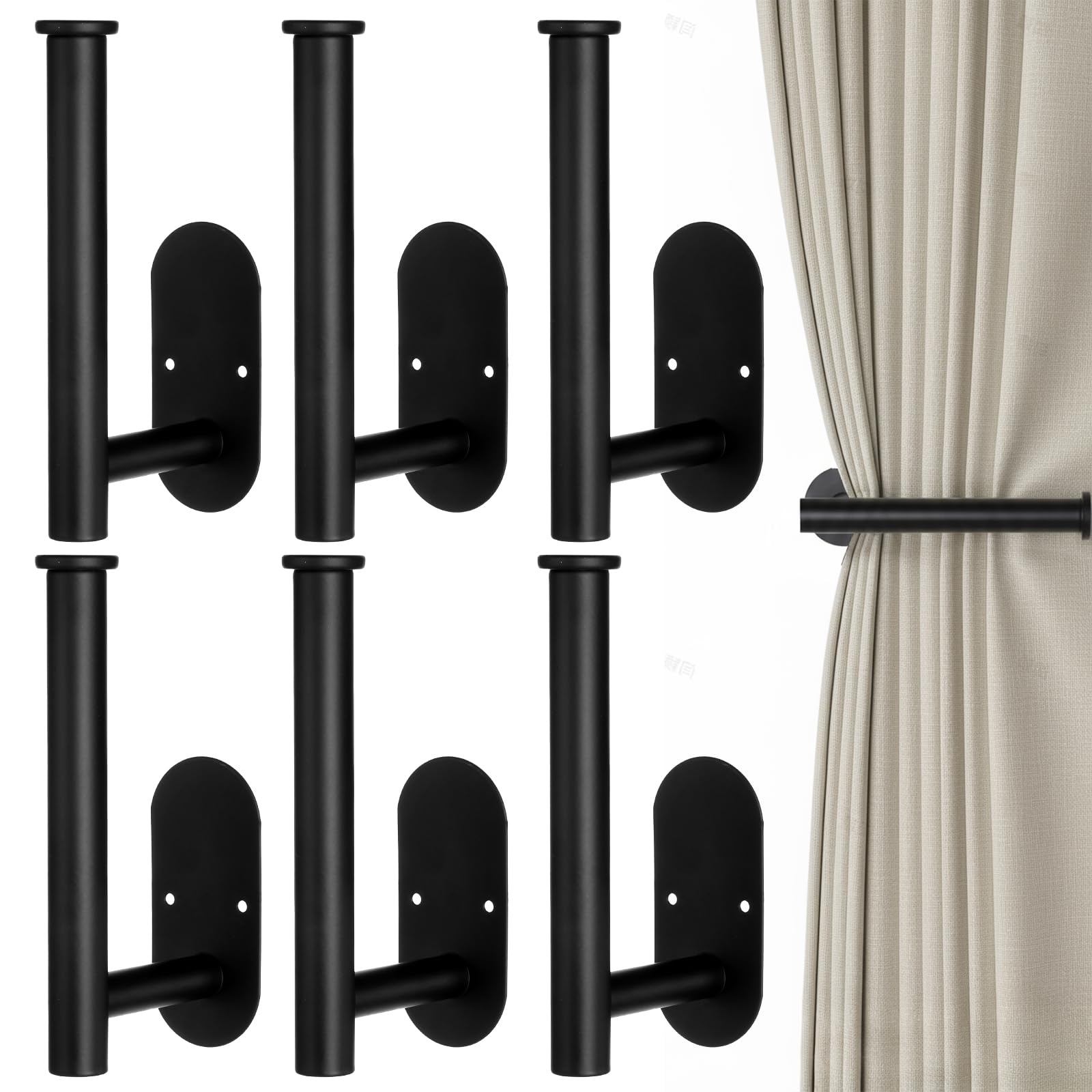 Photo 1 of 6Pcs Black Stainless Steel Curtain Tiebacks, Wall Mounted Curtain Holders, Tie Backs, Holders, Hooks
