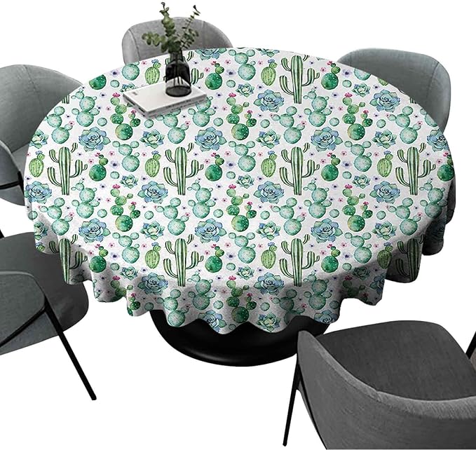Cactus Round Table Cloths Hand Painted Style Exotic Plant Collection