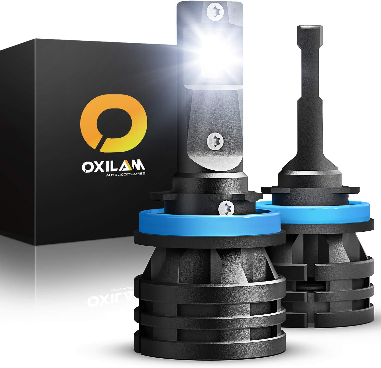 OXILAM H8 H11 LED Headlight Bulbs, Mini Size 10,000 Lumens Extremely Bright, All in One Conversion for Low Beam/DRL, 6000K Cool White (Pack of 2)