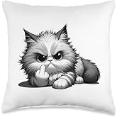 Funny Cat Middle Finger Sarcastic Sassy Grumpy Statement Throw Pillow