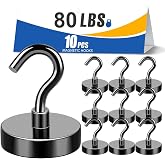 MIKEDE 80LBS Magnetic Hooks, Strong Cruise Cabin Ship Essentials Black | Heavy Duty Magnet Hooks, Must Have Super Strong Metal Hanger for Grill, Fridge, Kitchen, Classroom, Vacation 10Pcs