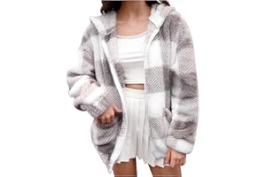 YAFINMO Womens Fuzzy Plaid Shacket Jacket Furry 2023 Fall Winter Long Sleeve Button Down Warm Coats Fleece Lined Jackets