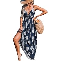 CUPSHE Women's Ruffle Beach Dress Paisley V Neck Short Sleeve