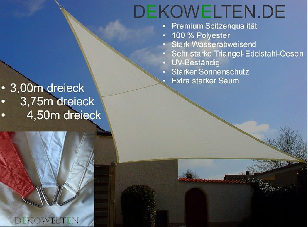EIDEMED Sonnensegel Rechteckig Wasserdicht 1,5x3,8 M – UV-Schutz Bis 98%, Mit Befestigungs-Kit – Für Garten, Terrasse & Balkon (Creme)