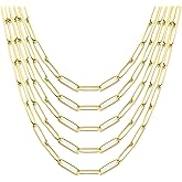 Exway 5 Pcs Paperclip Charm Necklaces Chain 20 Inch Stainless Steel Gold Chain Necklaces Kit with Lobster Clasps for Crafts DIY Women Jewelry Making