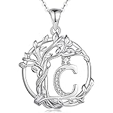 FANCIME Tree of life Initial necklaces for women, Sterling Silver Tree Jewelry Simulated Diamond Letter Pendant Cubic Zirconia CZ Personalized Birthday Mothers Day Gifts for Mom Wife Her