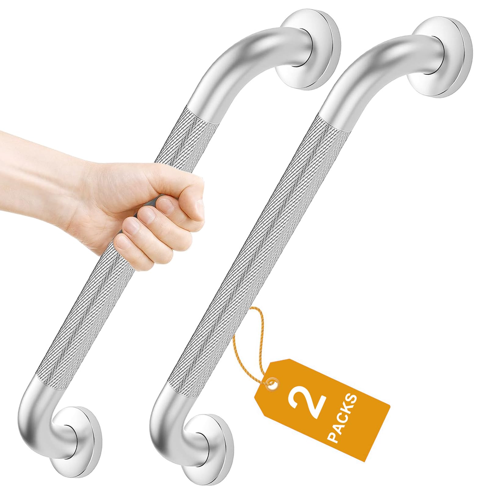 FANHAO 2 Pack Bathroom Grab Rail, 16 Inch Stainless Steel Shower Hand Rail Grab Handles, Safety Hand Rail Mobility Aids for Elderly, Children and Disability-Brushed