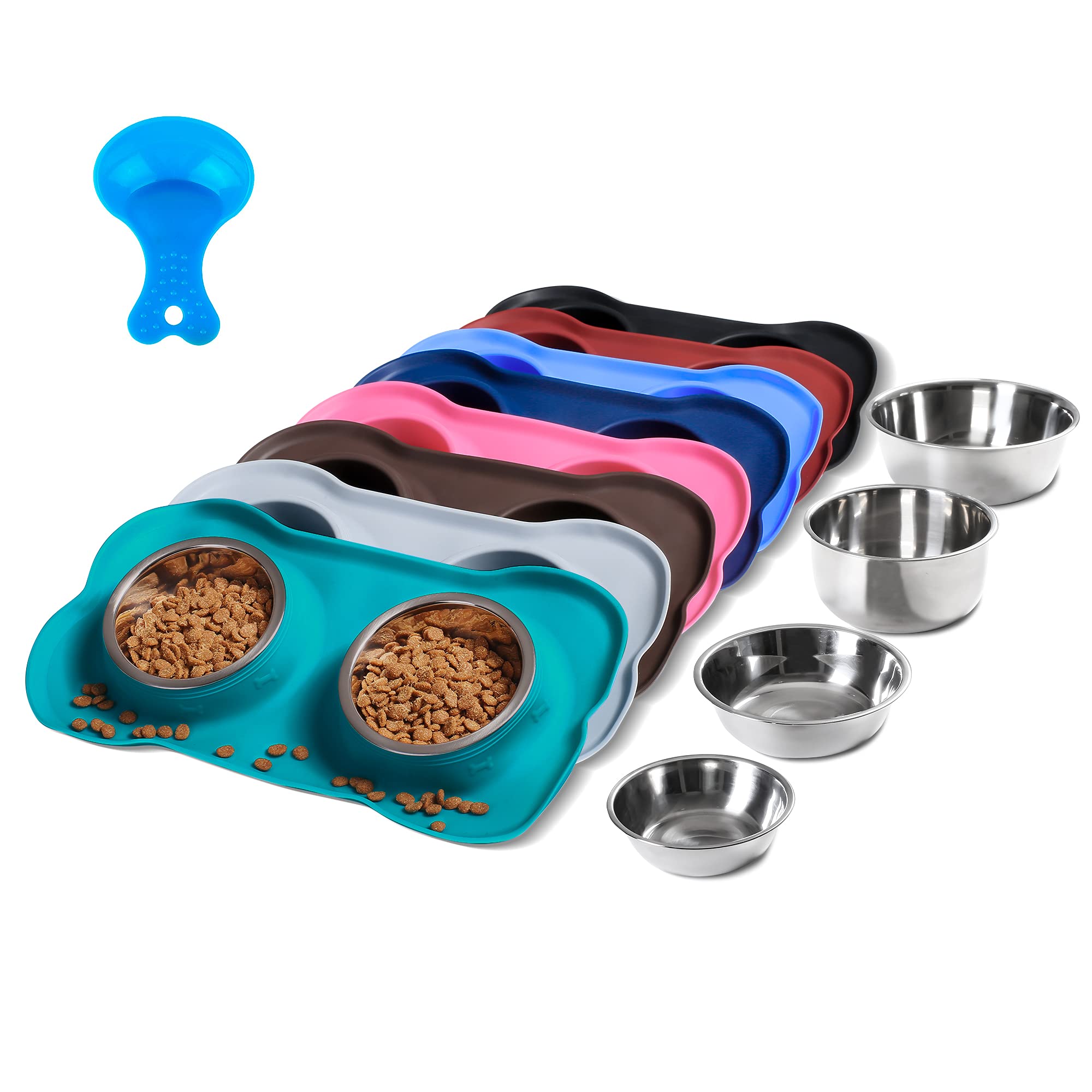 Hubulk 2 Stainless Steel Pet Dog Bowls with No Spill Non-Skid Silicone Mat + Pet Food Scoop Water and Food Feeder Bowls for Feeding Small Medium Large Dogs Cats (Green, Medium(Pack of 1))