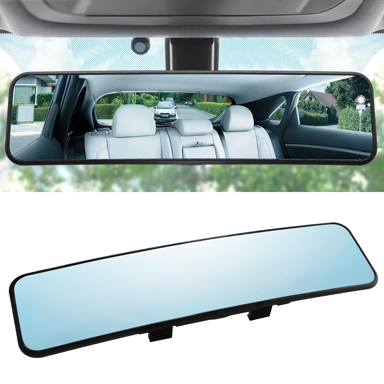 Photo 1 of LivTee Anti Glare Rear View Mirror - 11.2'' Wide Angle Panoramic Convex Curve Mirror Clip On - Eliminates Blind Spot and Glare for Cars, SUV, Trucks